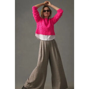 Maeve by Anthropology Bright Pink Preppy Layered Cable-Knit Sweater Size Small